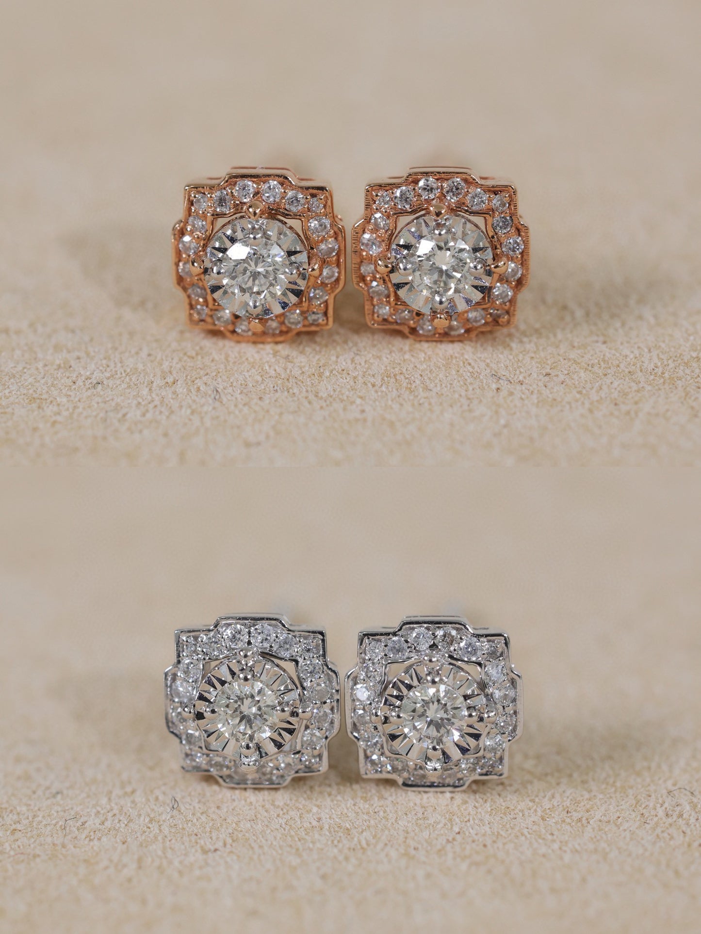 18K Solid Gold Diamond Stud Earrings, Diamond stud earrings