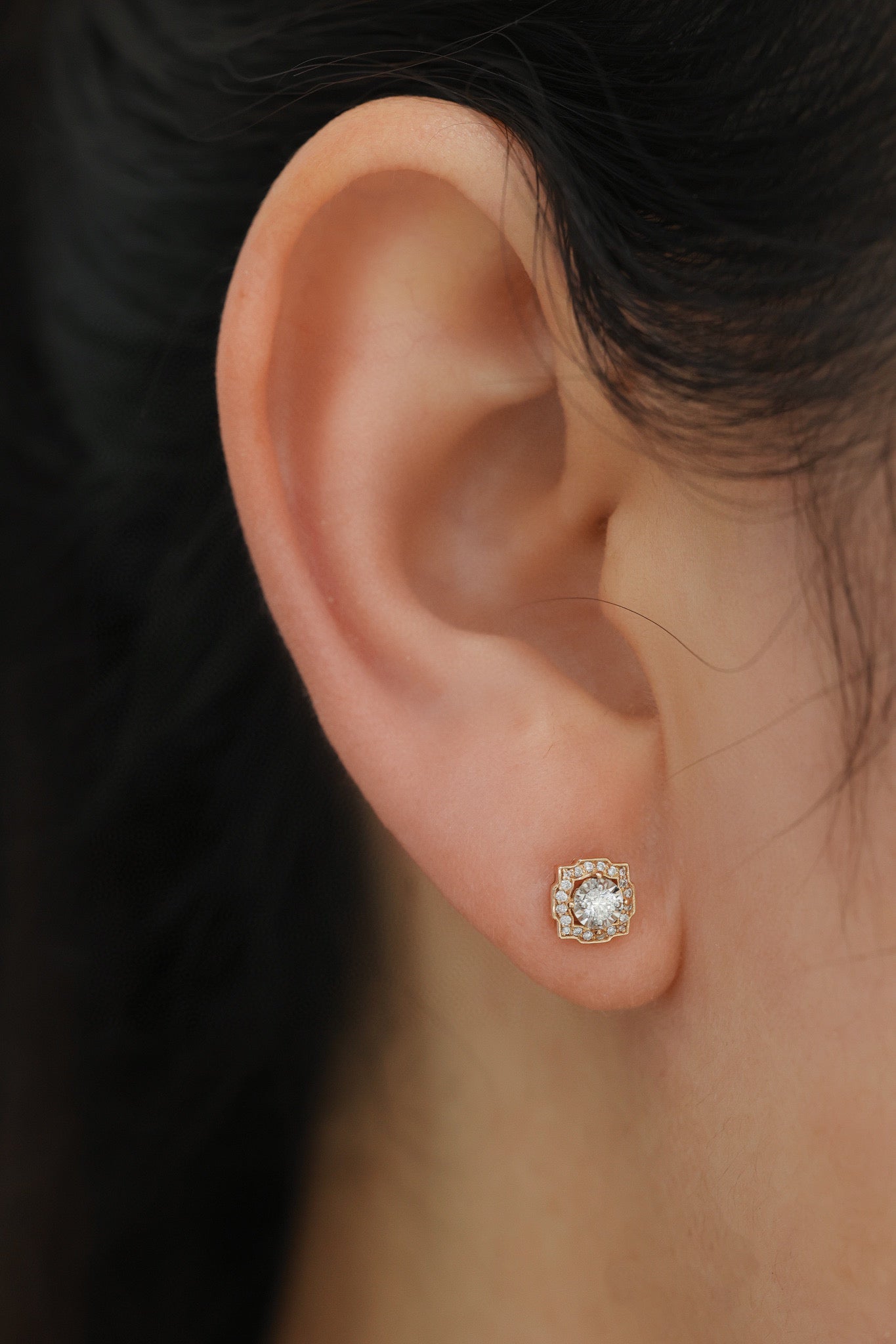 18K Solid Gold Diamond Stud Earrings, Diamond stud earrings