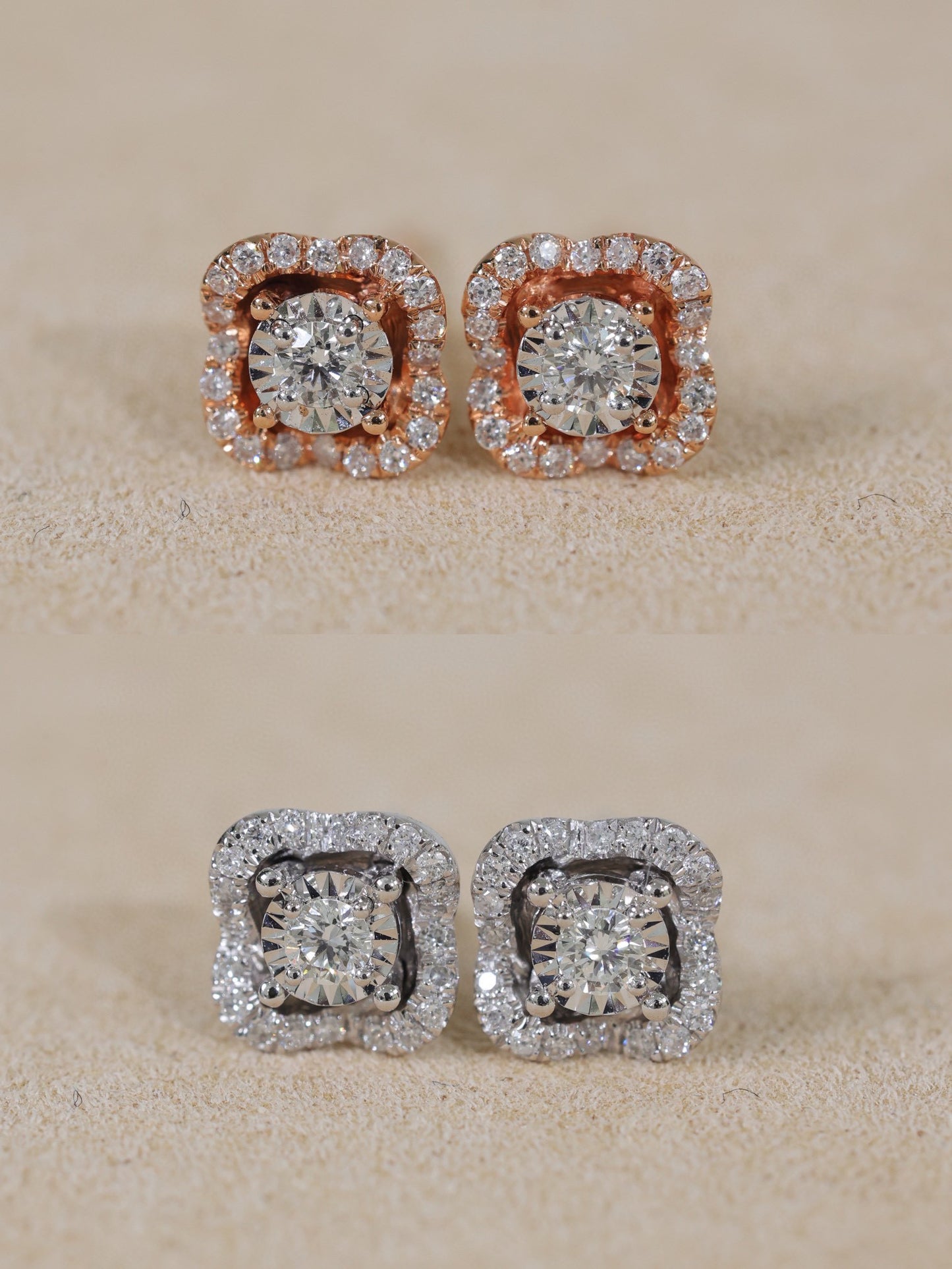 18K Solid Gold Diamond Stud Earrings, Diamond stud earrings