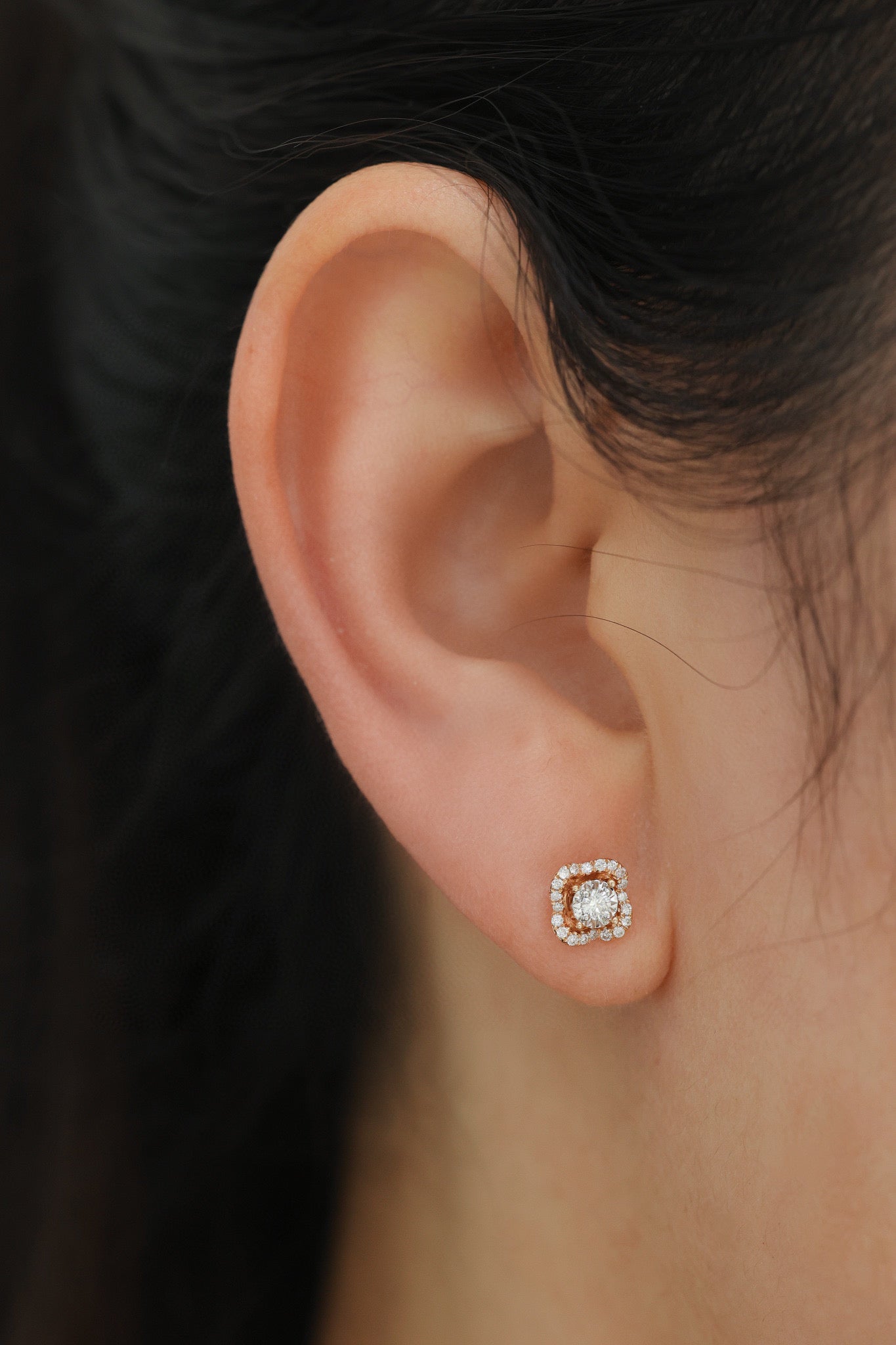 18K Solid Gold Diamond Stud Earrings, Diamond stud earrings