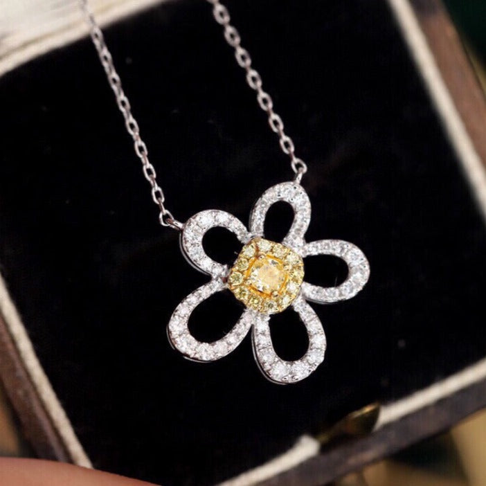 Vintage Flower Diamond necklace, 18K Solid Gold Diamond Flower necklace, gift for her