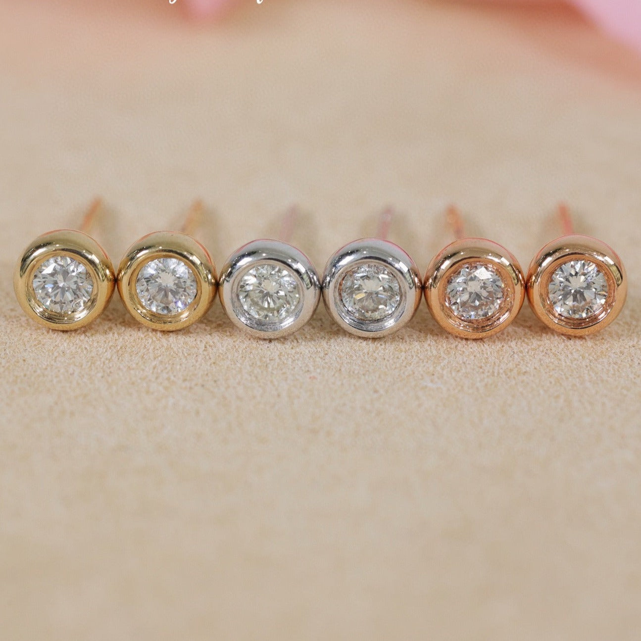 18K Solid Gold Diamond Stud Earrings, Round Diamond Earrings, everyone wear