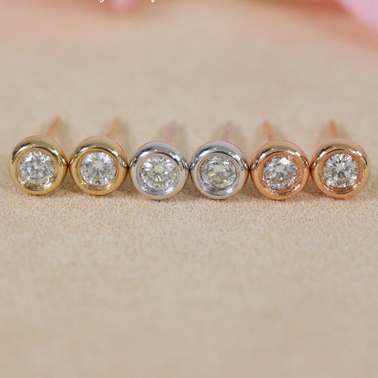 18K Solid Gold Diamond Stud Earrings, Round Diamond Earrings, everyone wear