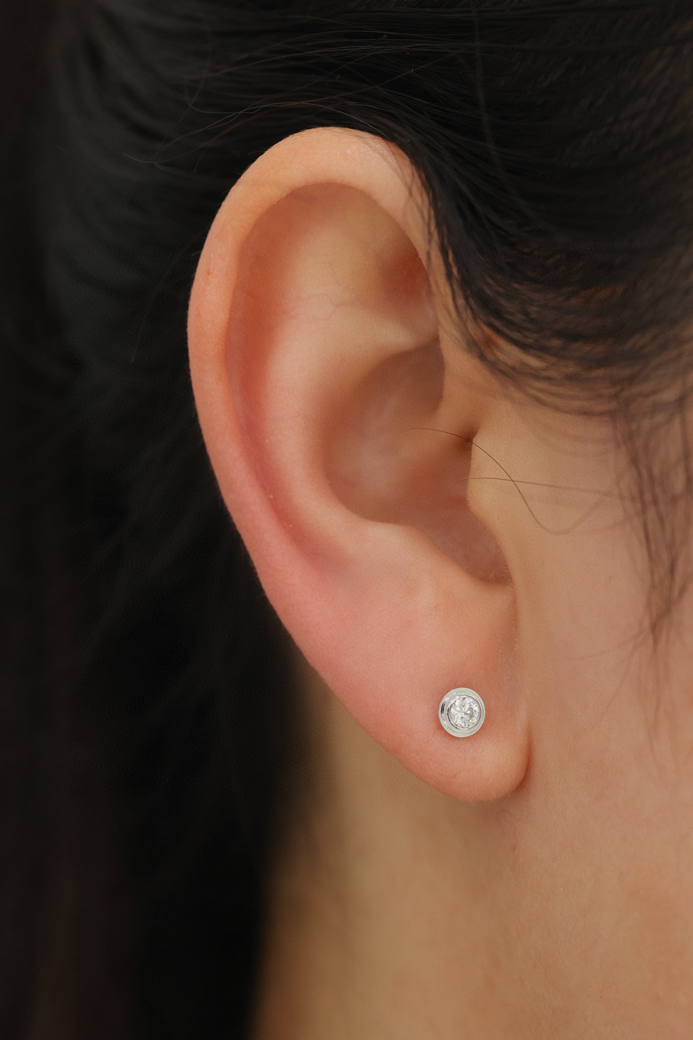 18K Solid Gold Diamond Stud Earrings,  micro-paved belt that encircles the Round Diamond Earrings, everyone wear