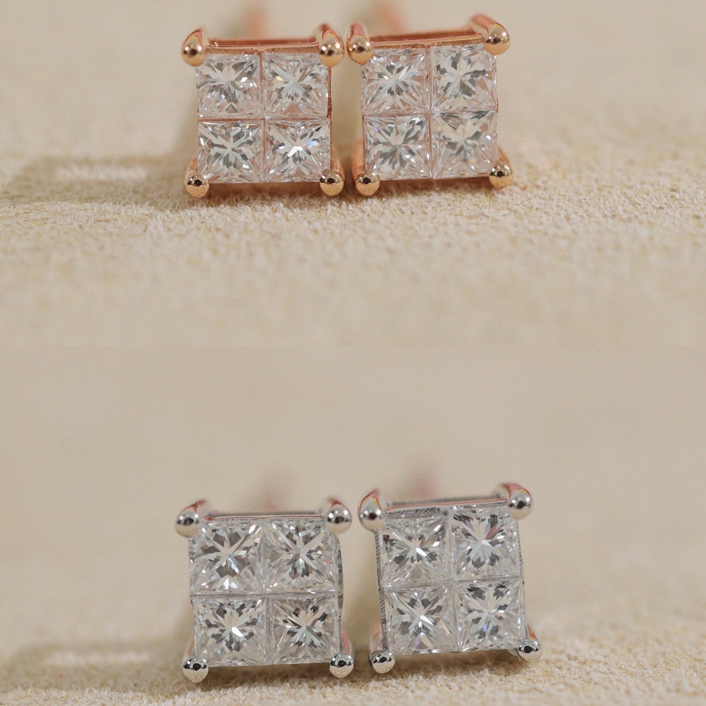 18K Solid Gold Princess Cut Diamond Stud Earrings, Diamond Earrings, everyone wear