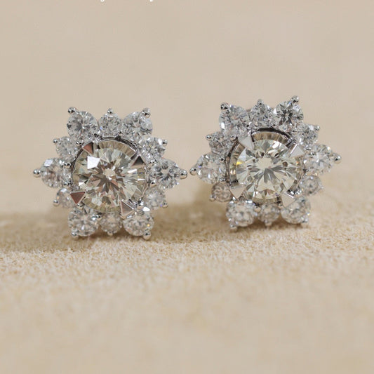 18K Solid Gold Snow Flower Diamond Stud Earrings, Diamond stud earrings