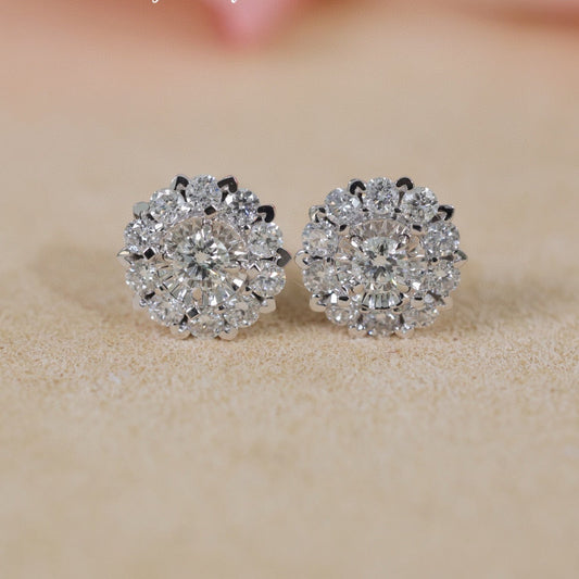 18K Solid Gold Snow Flower Diamond Stud Earrings, Diamond stud earrings