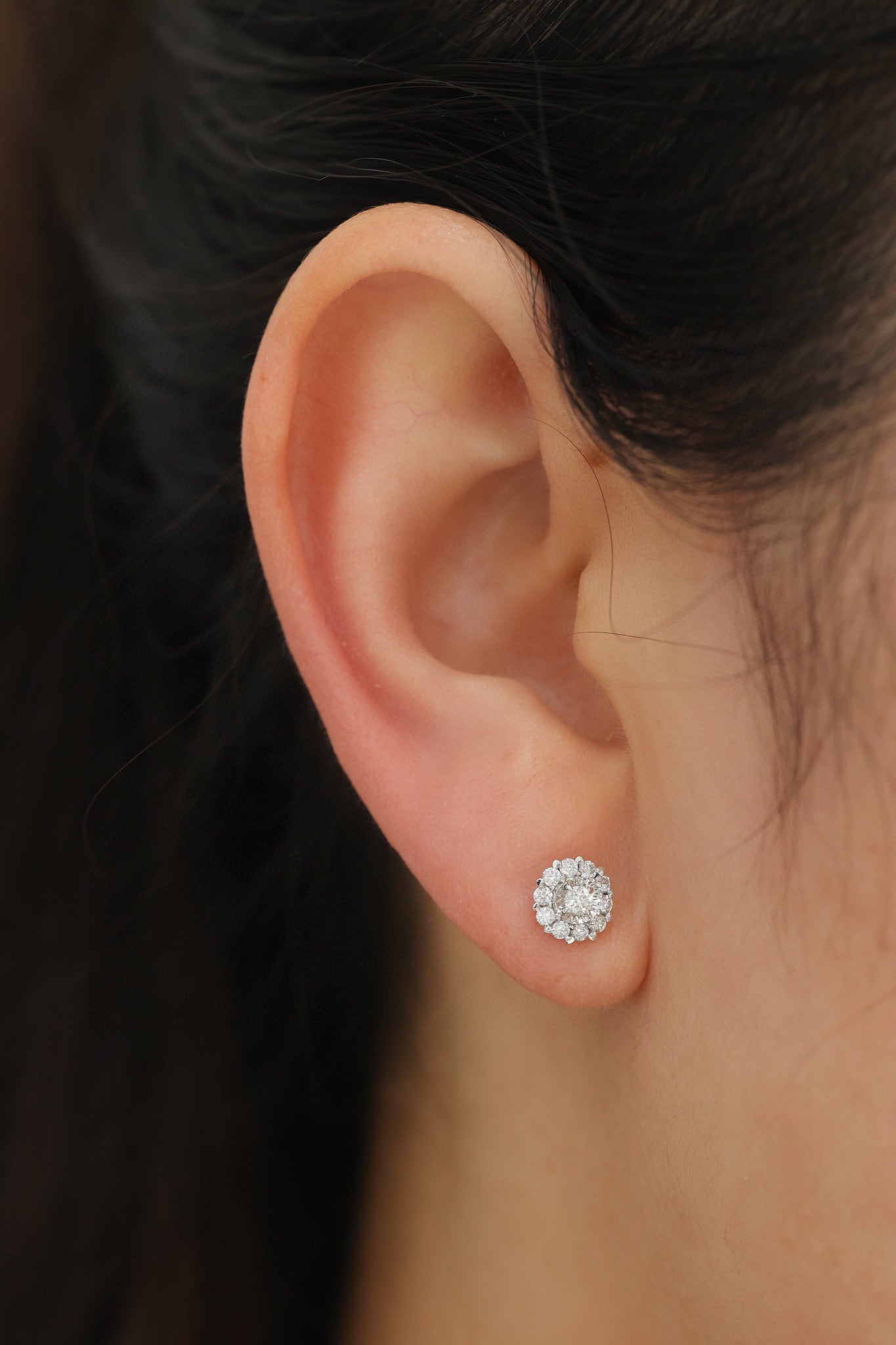 18K Solid Gold Snow Flower Diamond Stud Earrings, Diamond stud earrings