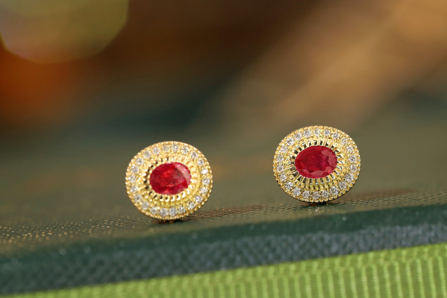 Classic Ruby Diamond Earrings,18K Solid Gold Ruby Diamond Stud Earrings