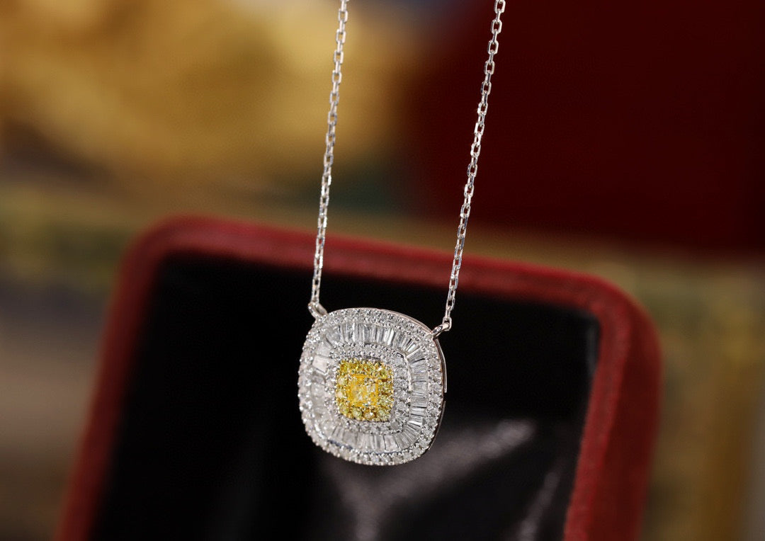 Classic 18K Solid Gold Genuine Yellow Diamond necklace/Dainty Yellow Diamond necklace/wedding,Anniversary Jewelry/ gift for her