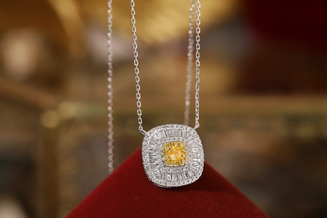 Classic 18K Solid Gold Genuine Yellow Diamond necklace/Dainty Yellow Diamond necklace/wedding,Anniversary Jewelry/ gift for her