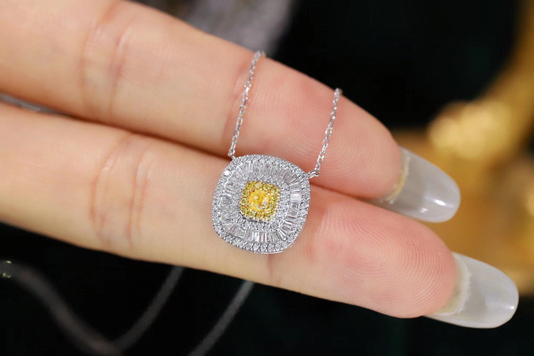 Classic 18K Solid Gold Genuine Yellow Diamond necklace/Dainty Yellow Diamond necklace/wedding,Anniversary Jewelry/ gift for her