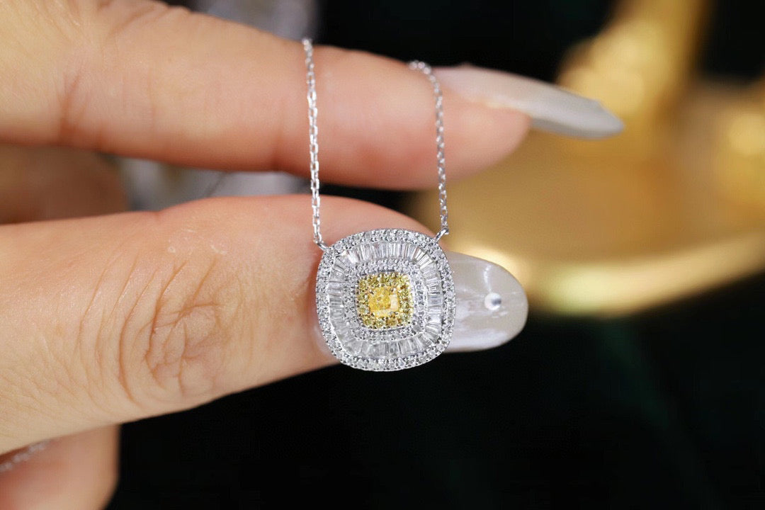 Classic 18K Solid Gold Genuine Yellow Diamond necklace/Dainty Yellow Diamond necklace/wedding,Anniversary Jewelry/ gift for her