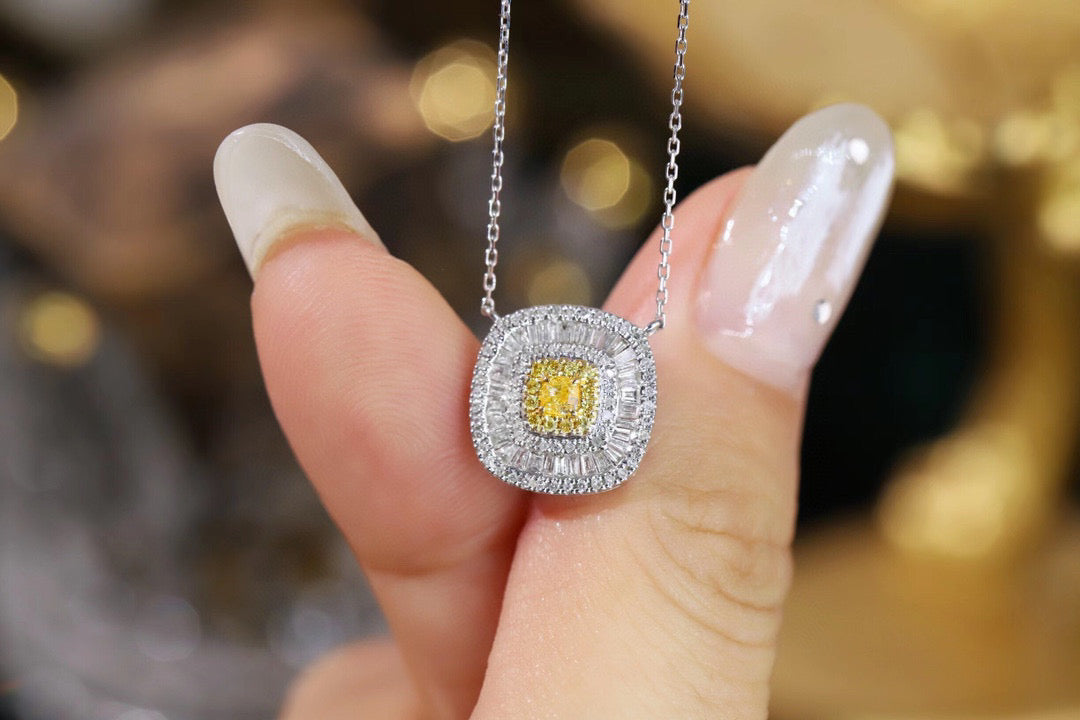 Classic 18K Solid Gold Genuine Yellow Diamond necklace/Dainty Yellow Diamond necklace/wedding,Anniversary Jewelry/ gift for her