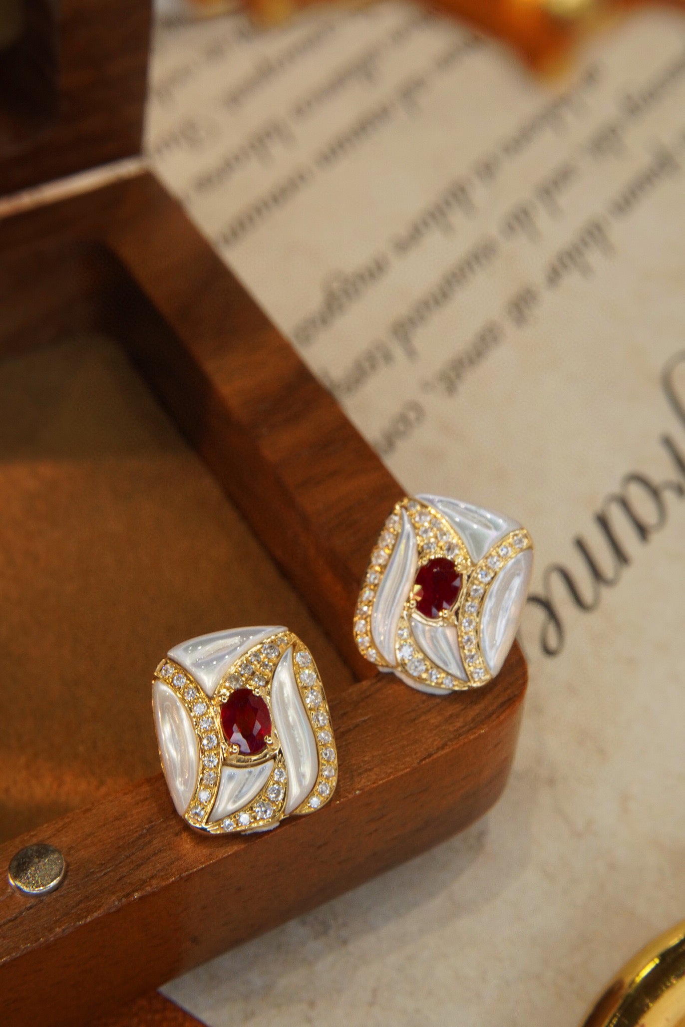 Vintage Ruby Diamond Earrings,18K Solid Gold Ruby Diamond Stud Earrings