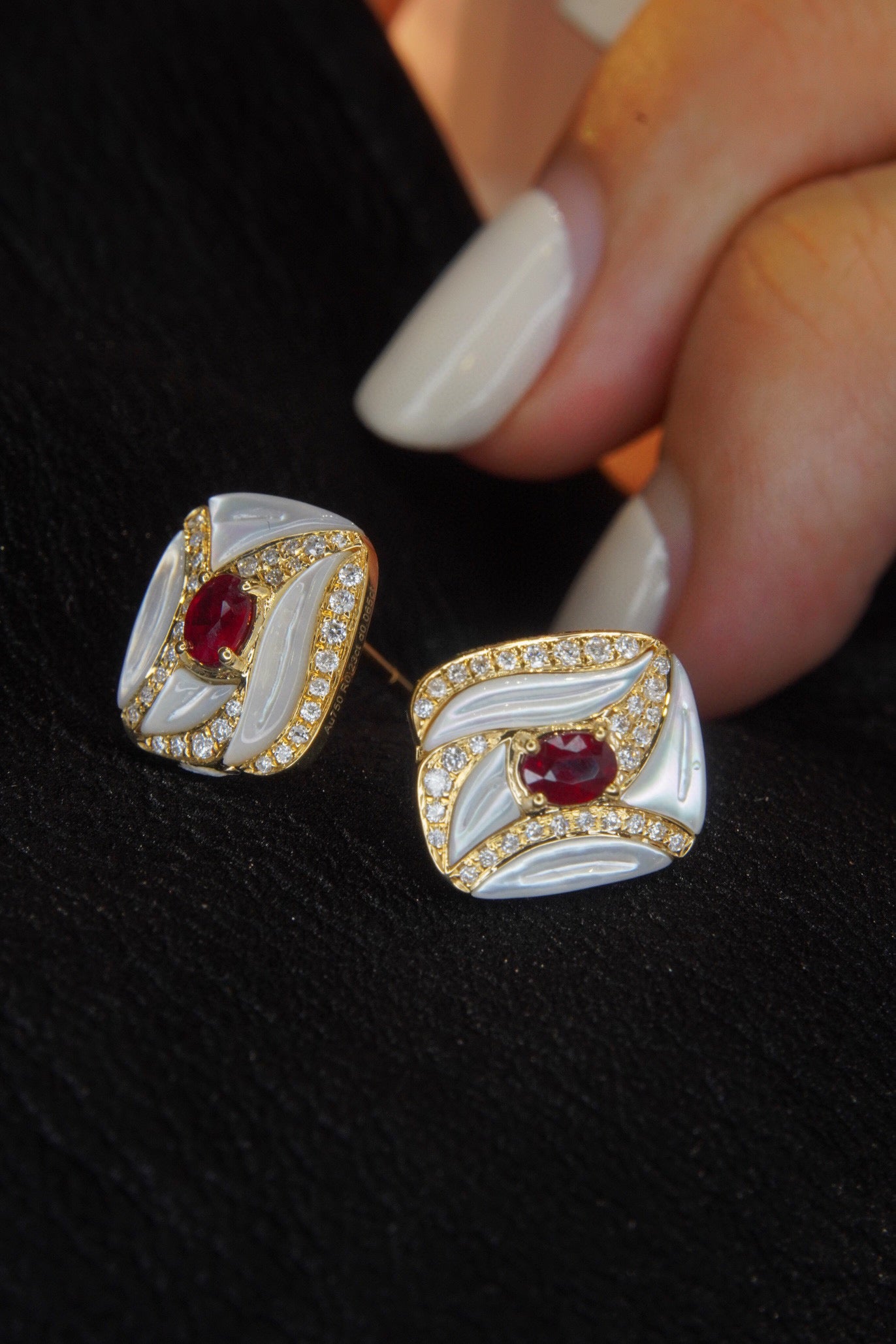 Vintage Ruby Diamond Earrings,18K Solid Gold Ruby Diamond Stud Earrings