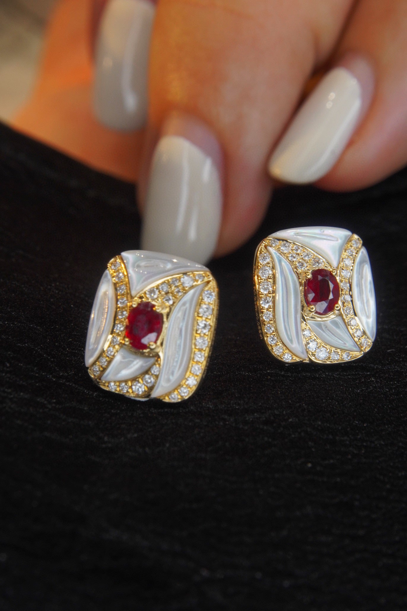 Vintage Ruby Diamond Earrings,18K Solid Gold Ruby Diamond Stud Earrings