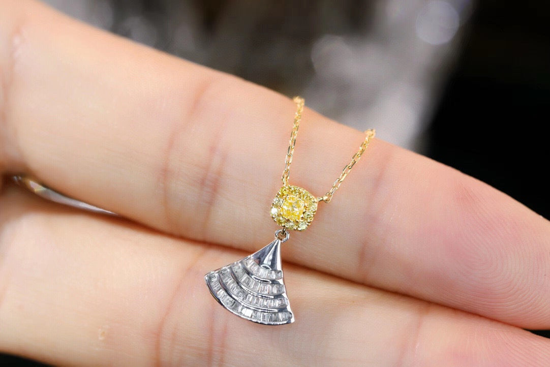 Classic 18K Solid Gold Genuine Yellow Diamond Skirt necklace/Dainty Yellow Diamond necklace/wedding,Anniversary Jewelry/ gift for her