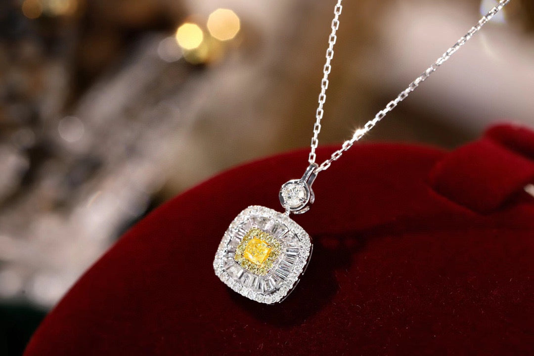 Classic 18K Solid Gold Genuine Yellow Diamond Pendant necklace/Dainty Yellow Diamond Pendant/wedding,Anniversary Jewelry/ gift for her