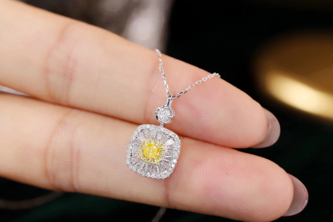 Classic 18K Solid Gold Genuine Yellow Diamond Pendant necklace/Dainty Yellow Diamond Pendant/wedding,Anniversary Jewelry/ gift for her