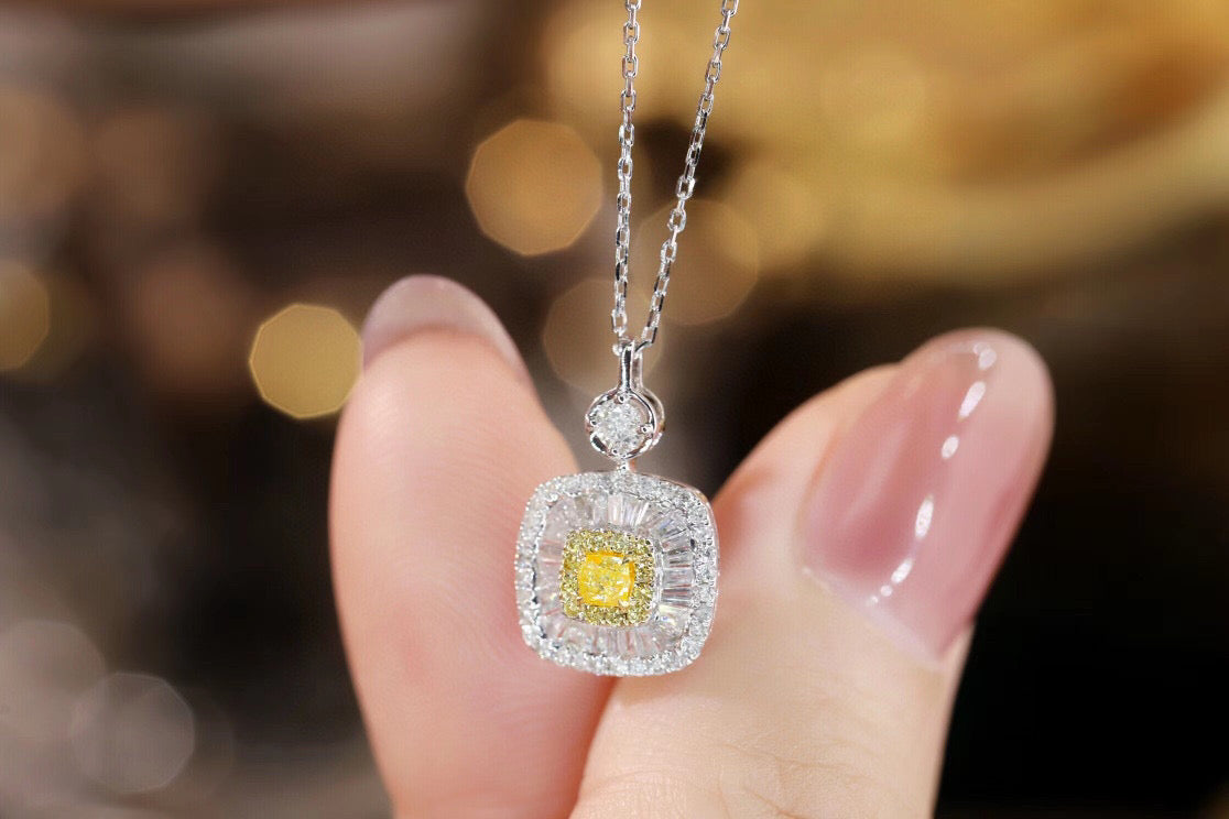 Classic 18K Solid Gold Genuine Yellow Diamond Pendant necklace/Dainty Yellow Diamond Pendant/wedding,Anniversary Jewelry/ gift for her