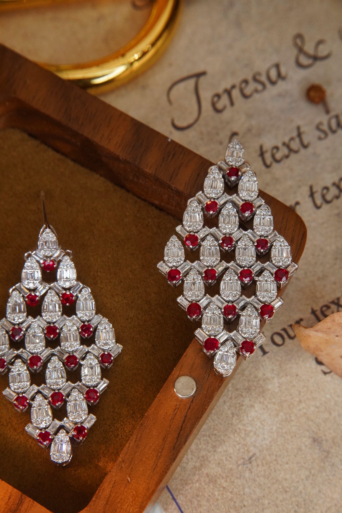 Luxury Ruby Diamond Earrings, 18K Solid Gold Ruby Diamond Stud Earrings