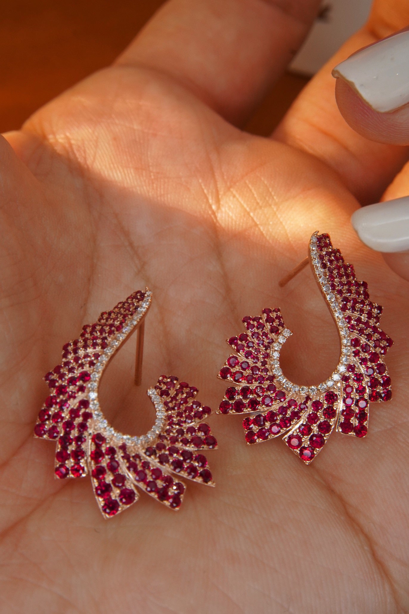 Luxury Ruby Diamond Earrings,18K Solid Gold Ruby Diamond Stud Earrings