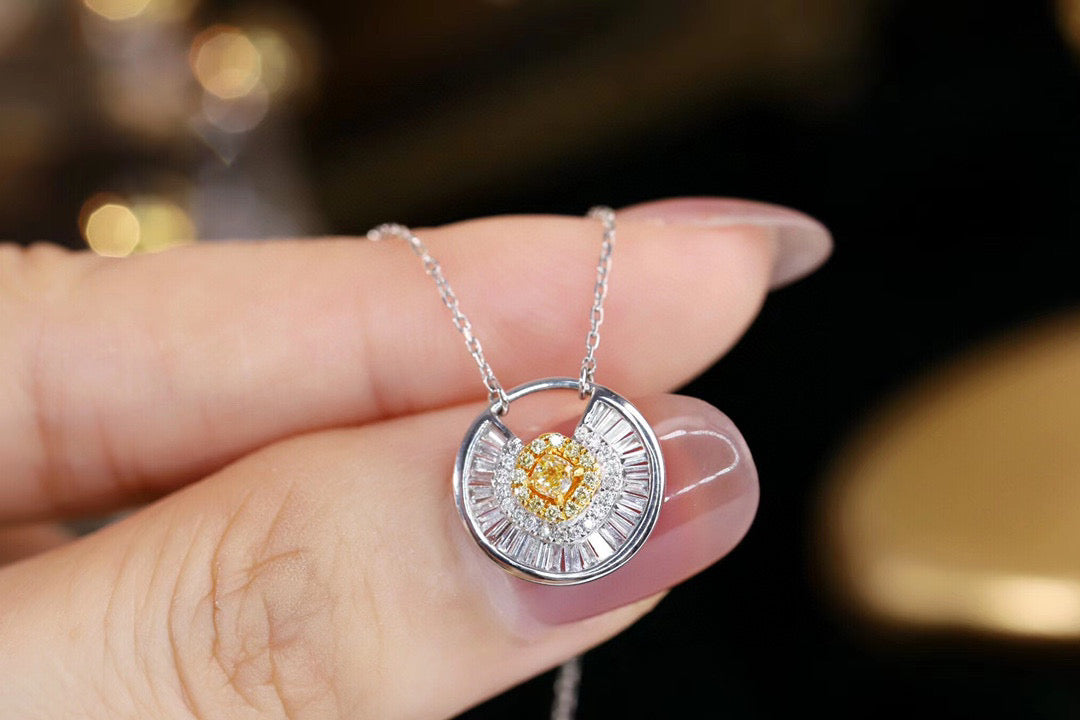 Art Deco 18K Solid Gold Genuine Yellow Diamond necklace/Dainty Yellow Diamond necklace/wedding,Anniversary Jewelry/ gift for her