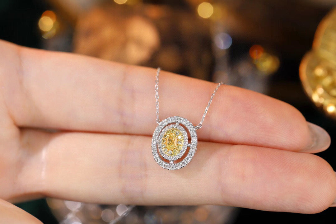 Classic 18K Solid Gold Genuine Yellow Diamond necklace/Dainty Yellow Diamond necklace/wedding,Anniversary Jewelry/ gift for her