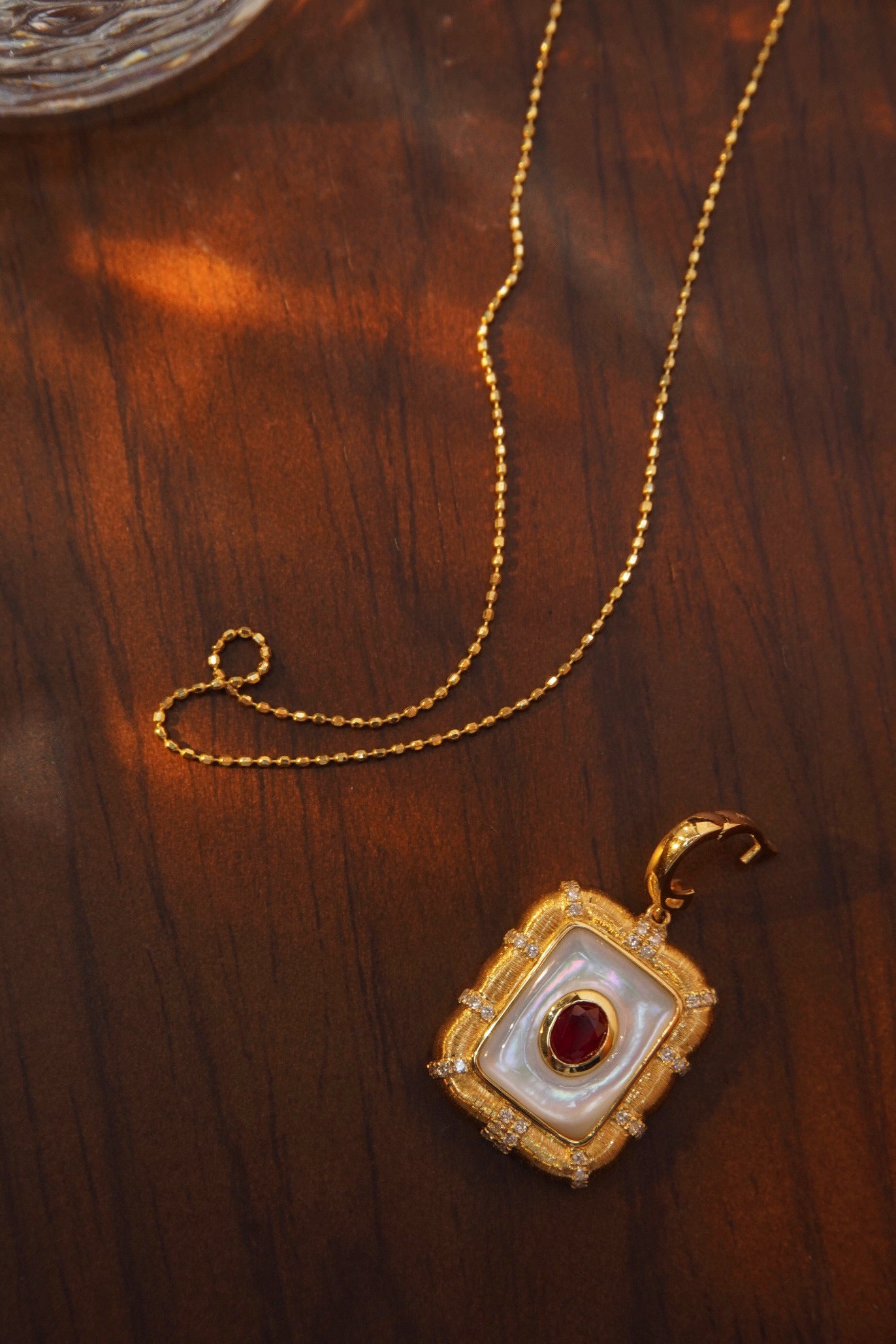 Art Deco Ruby Diamond Pendant, 18K Solid Gold Ruby Diamond Pendant