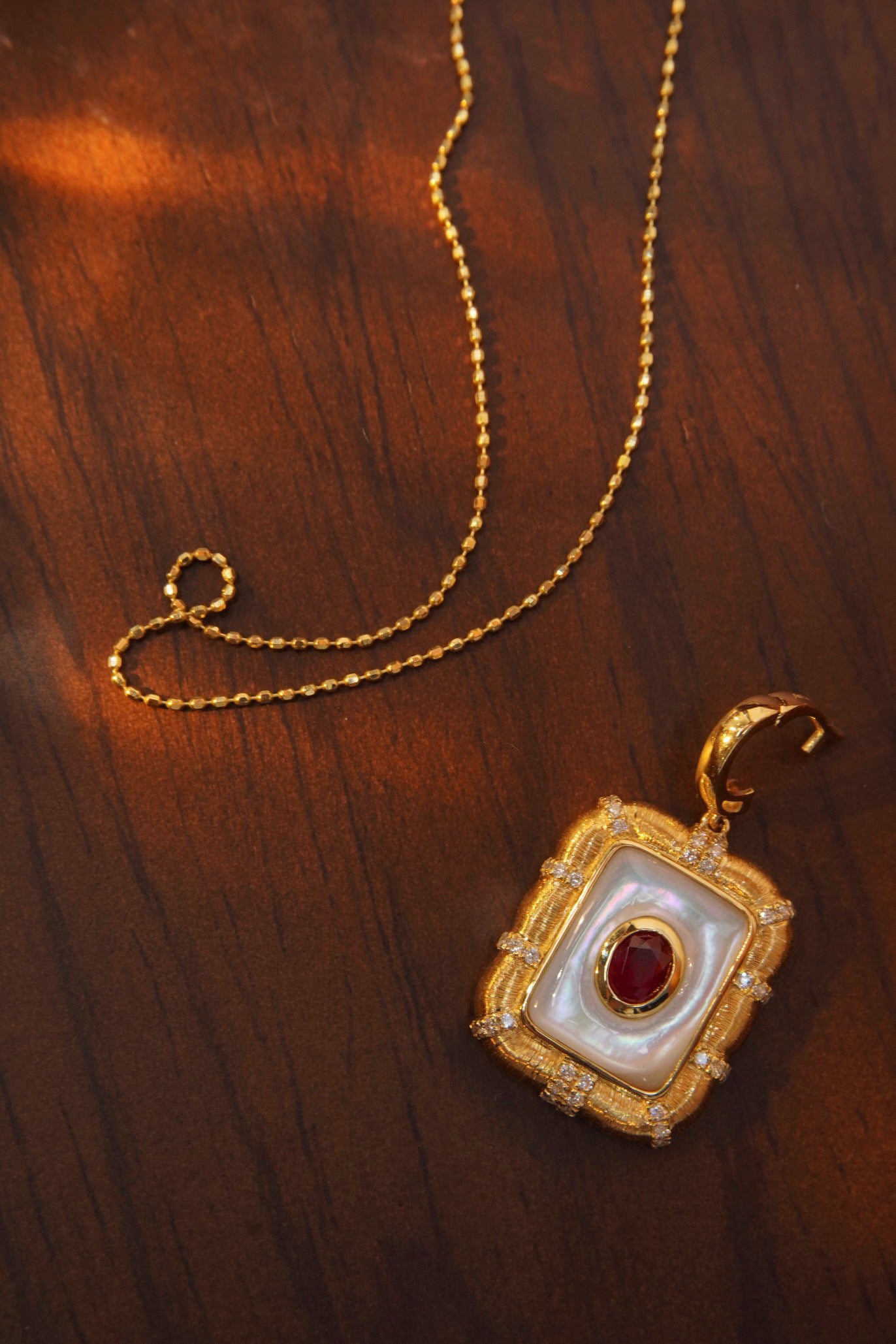 Art Deco Ruby Diamond Pendant, 18K Solid Gold Ruby Diamond Pendant