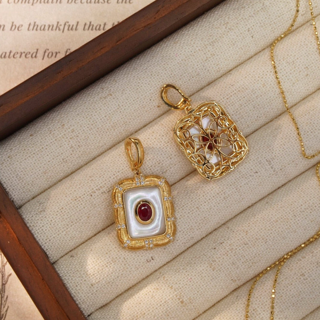 Art Deco Ruby Diamond Pendant, 18K Solid Gold Ruby Diamond Pendant