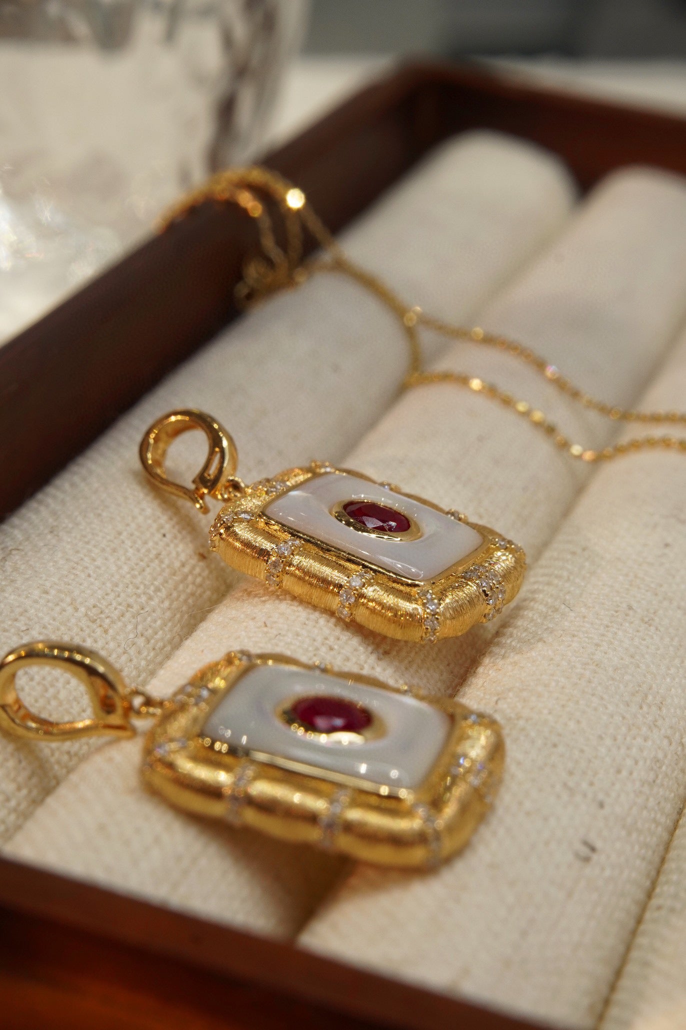 Art Deco Ruby Diamond Pendant, 18K Solid Gold Ruby Diamond Pendant