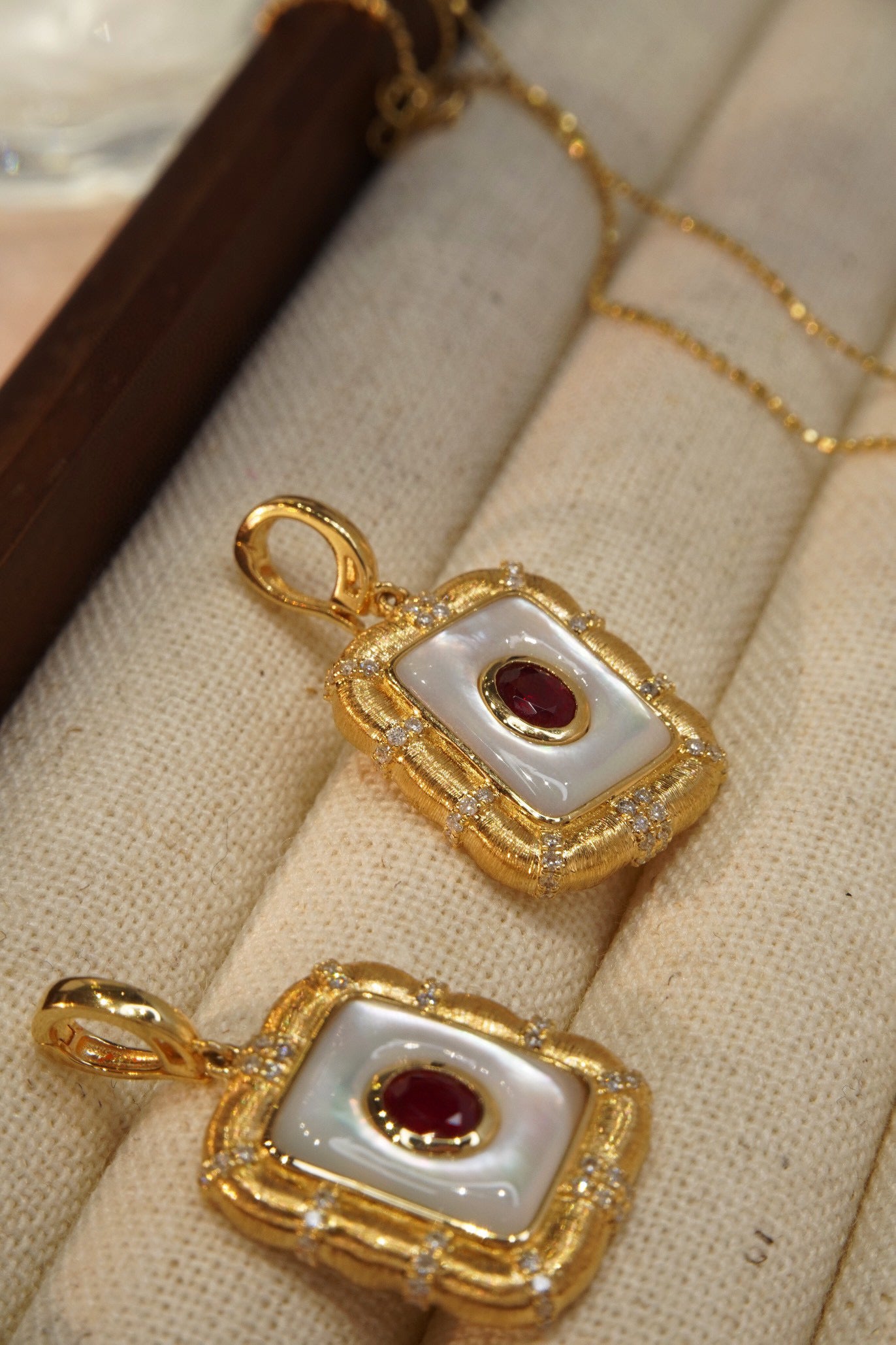 Art Deco Ruby Diamond Pendant, 18K Solid Gold Ruby Diamond Pendant