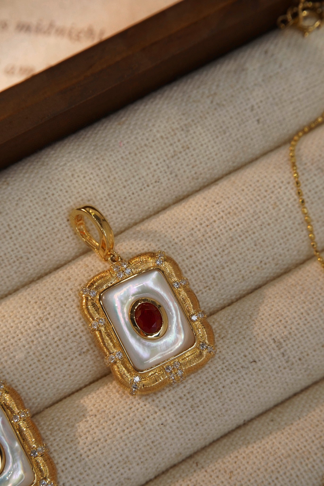 Art Deco Ruby Diamond Pendant, 18K Solid Gold Ruby Diamond Pendant