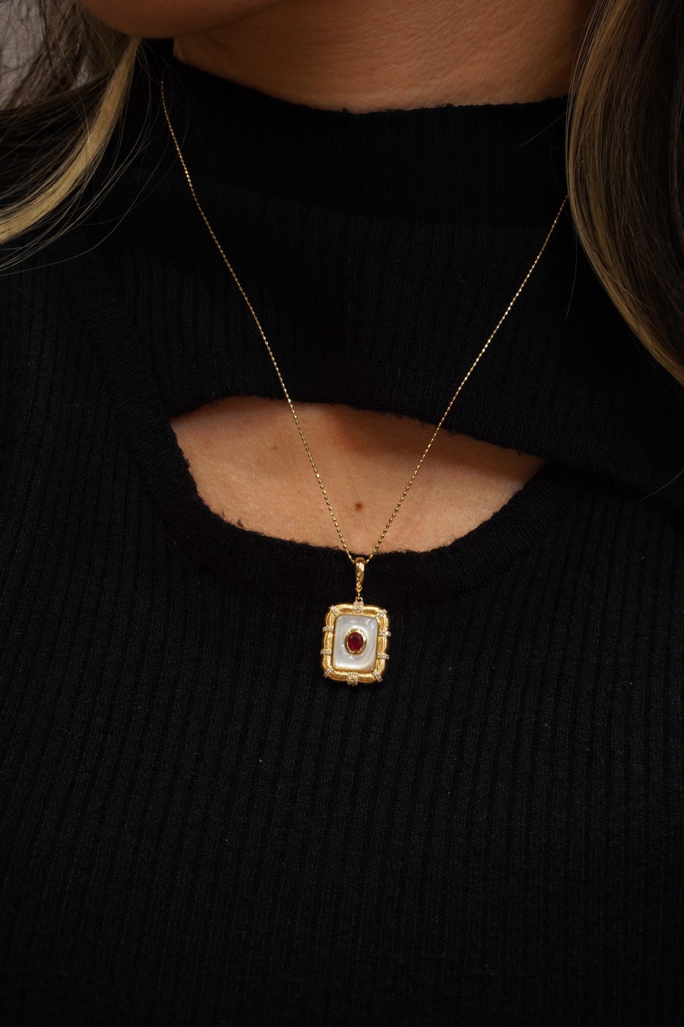 Art Deco Ruby Diamond Pendant, 18K Solid Gold Ruby Diamond Pendant