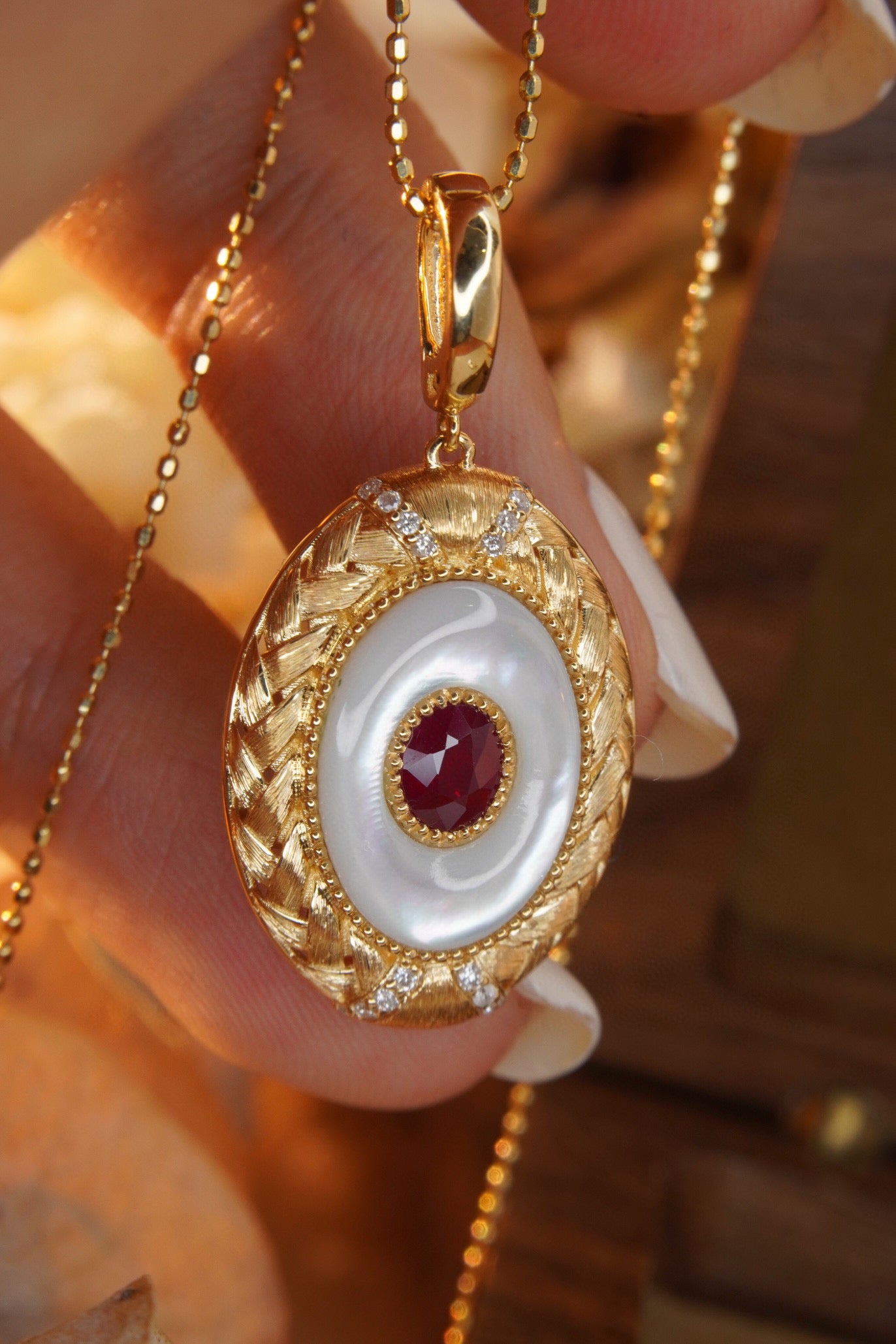 Art Deco Ruby Diamond Pendant, 18K Solid Gold Ruby Diamond Pendant