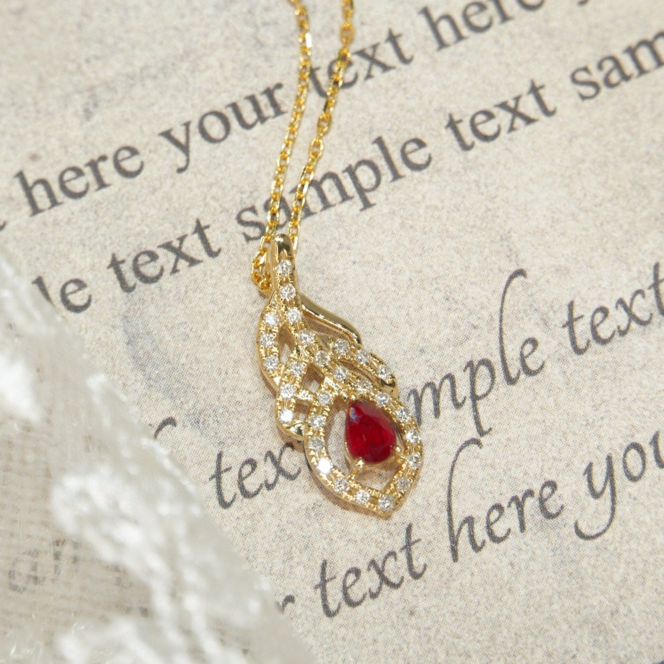 Art Deco Ruby Diamond Feather Pendant, 18K Solid Gold Ruby Diamond Pendant