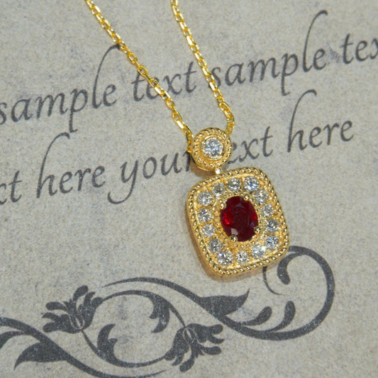 Vintage Ruby Diamond Pendant, 18K Solid Gold Ruby Diamond Pendant