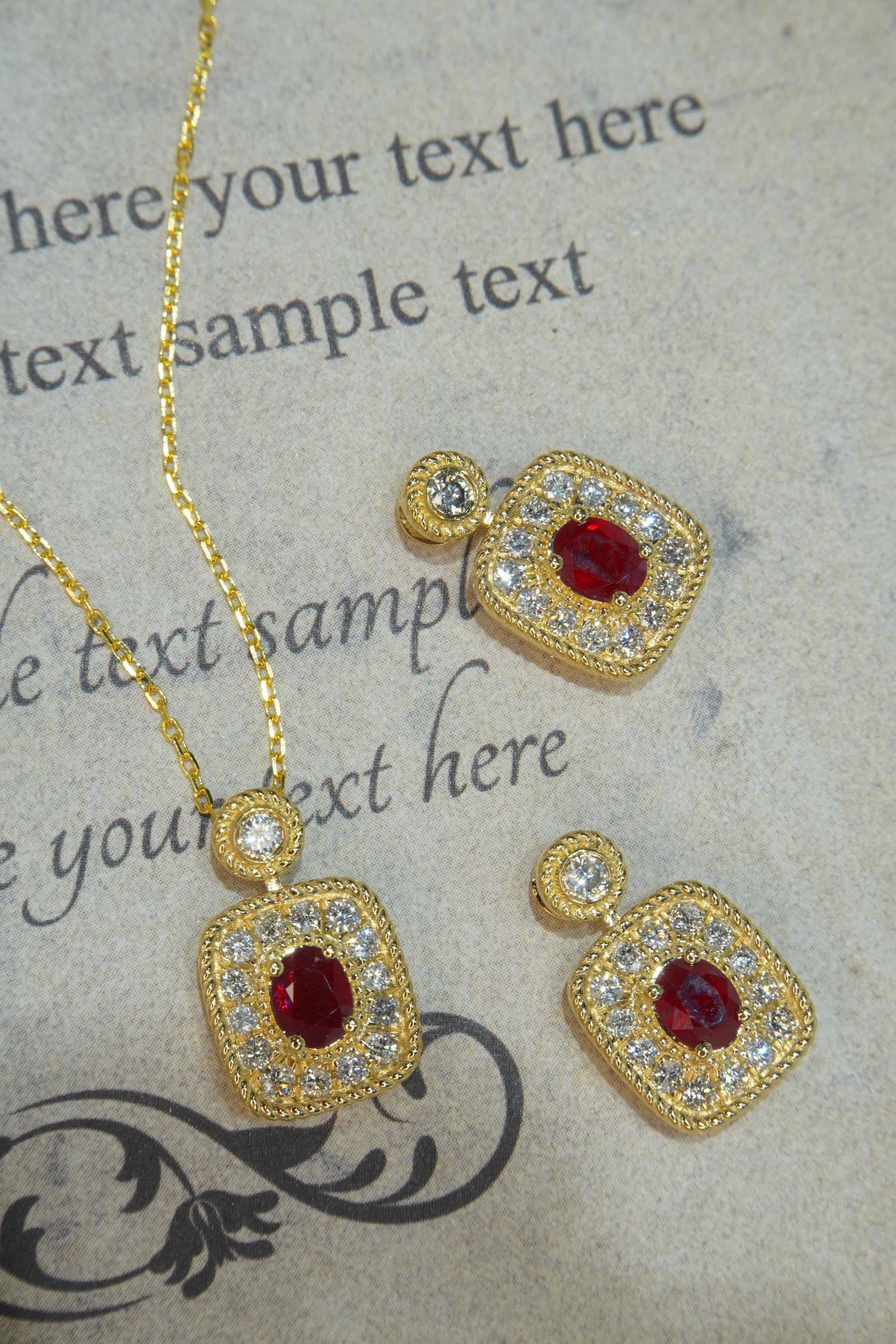 Vintage Ruby Diamond Pendant, 18K Solid Gold Ruby Diamond Pendant