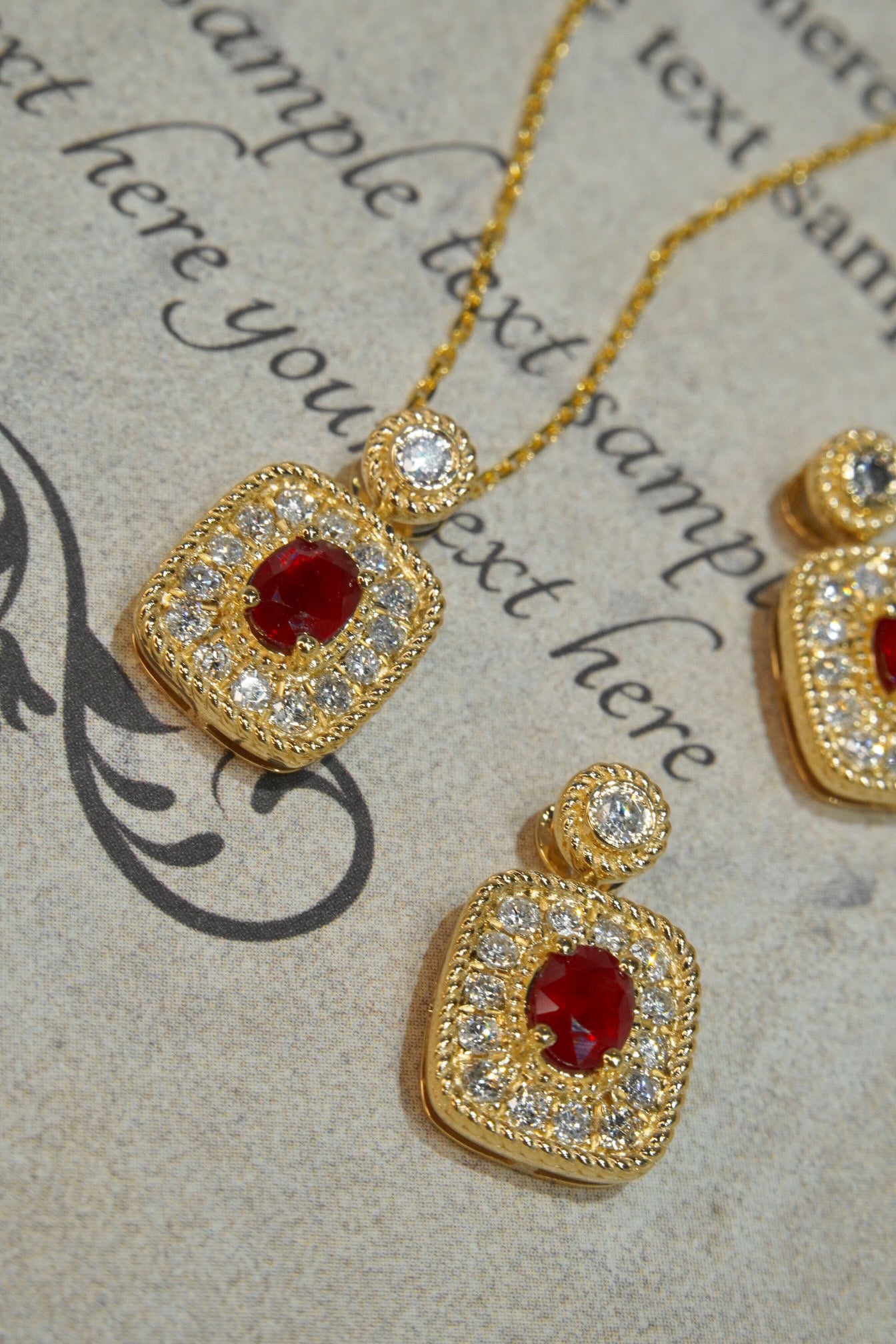 Vintage Ruby Diamond Pendant, 18K Solid Gold Ruby Diamond Pendant