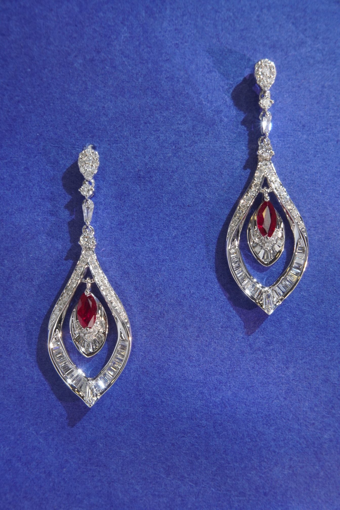 Vintage Tear Drop Ruby Diamond Earrings,18K Solid Gold Ruby Diamond Earrings