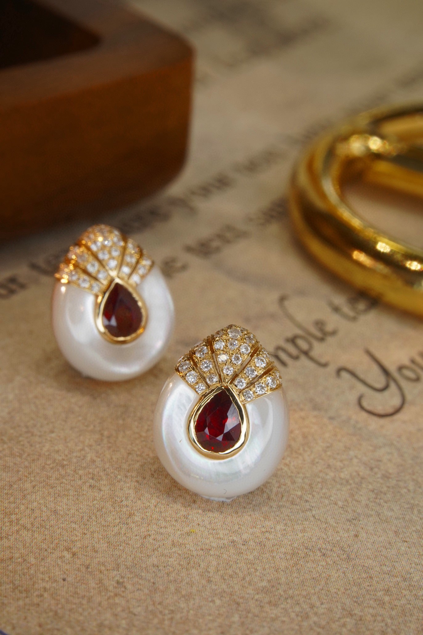 Classic Ruby Diamond Earrings,18K Solid Gold Ruby Diamond Stud Earrings