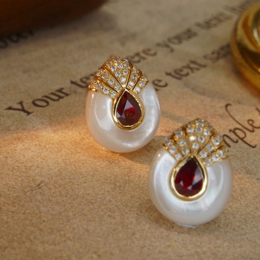 Classic Ruby Diamond Earrings,18K Solid Gold Ruby Diamond Stud Earrings