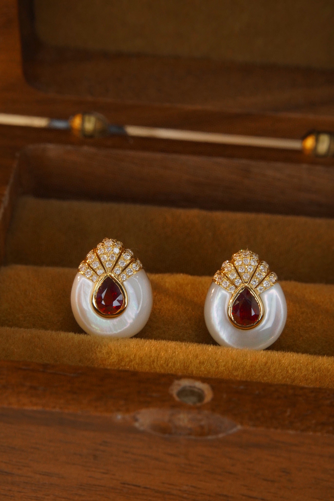 Classic Ruby Diamond Earrings,18K Solid Gold Ruby Diamond Stud Earrings