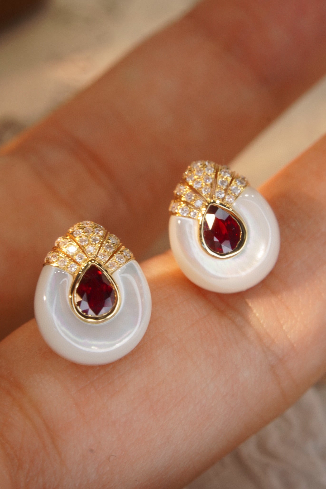 Classic Ruby Diamond Earrings,18K Solid Gold Ruby Diamond Stud Earrings