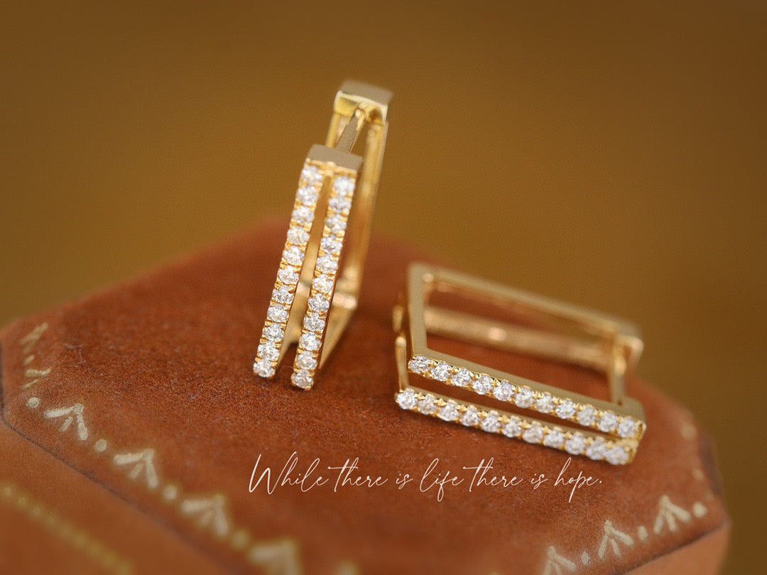 18K Solid Gold Diamond Hoop Earrings, Round Diamond Earrings, everyday wear