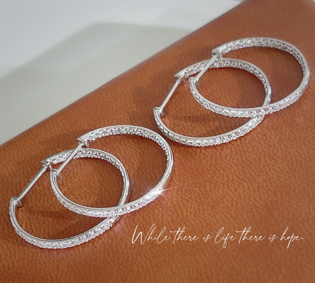 Classic 18K Solid Gold Full Diamond Big Hoop Earrings, gift for her