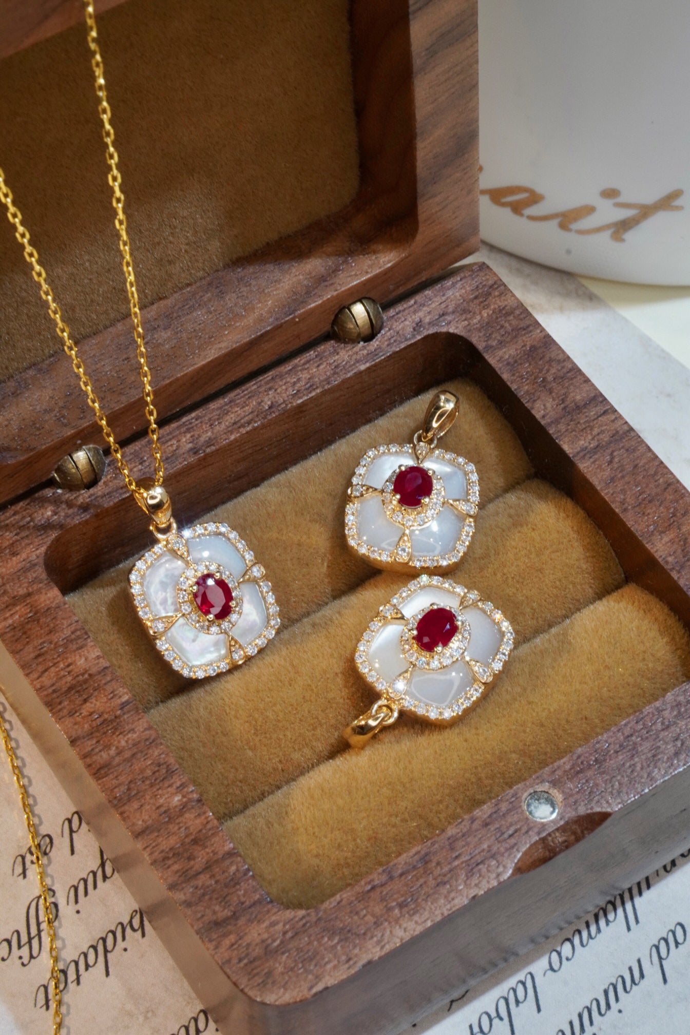 Vintage Ruby Diamond Pendant , 18K Solid Gold Ruby Diamond Pendant