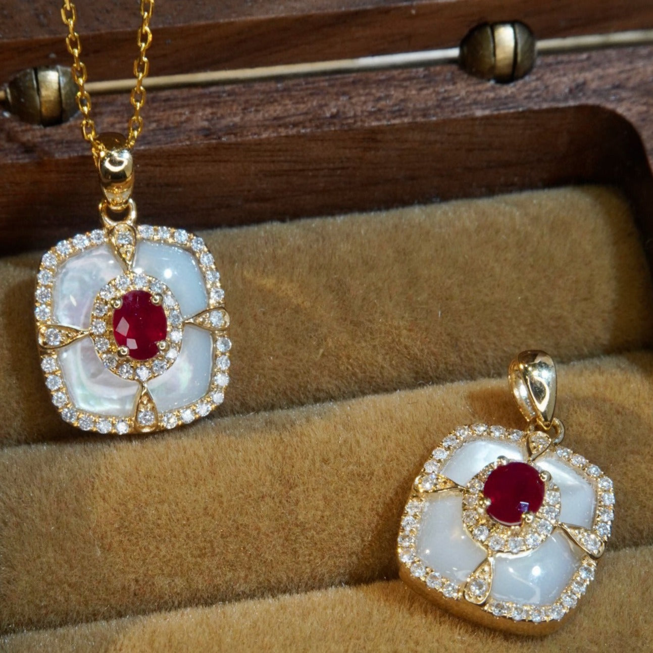 Vintage Ruby Diamond Pendant , 18K Solid Gold Ruby Diamond Pendant